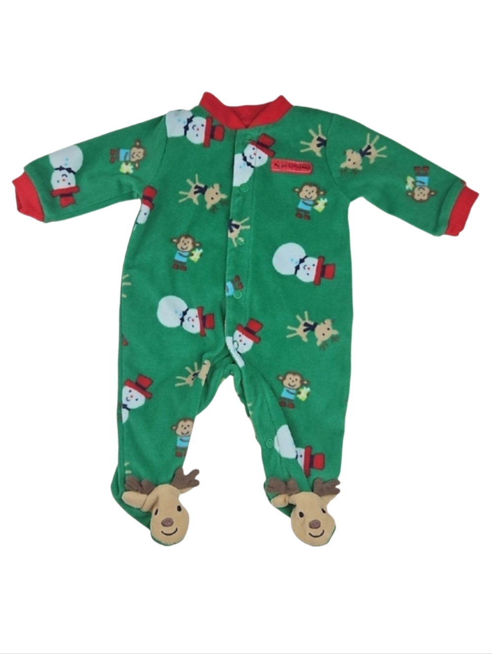 Retro "My First Christmas" Baby Newborn Footies Cozy Pajamas Red Green NB Infant